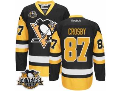 Men's Reebok Pittsburgh Penguins #87 Sidney Crosby Authentic Black Gold Third 50th Anniversary Patch NHL Jersey