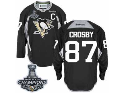 Men's Reebok Pittsburgh Penguins #87 Sidney Crosby Authentic Black Practice 2017 Stanley Cup Champions NHL Jersey