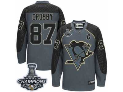Men's Reebok Pittsburgh Penguins #87 Sidney Crosby Authentic Charcoal Cross Check Fashion 2017 Stanley Cup Champions NHL Jersey
