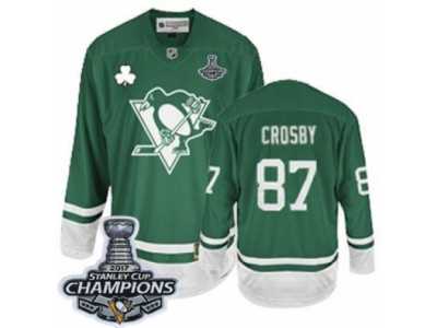 Men's Reebok Pittsburgh Penguins #87 Sidney Crosby Authentic Green St Patty's Day 2017 Stanley Cup Champions NHL Jersey