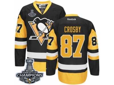 Men's Reebok Pittsburgh Penguins #87 Sidney Crosby Premier Black Gold Third 2017 Stanley Cup Champions NHL Jersey