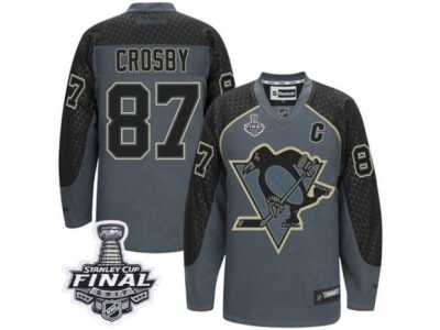 Men's Reebok Pittsburgh Penguins #87 Sidney Crosby Premier Charcoal Cross Check Fashion 2017 Stanley Cup Final NHL Jersey