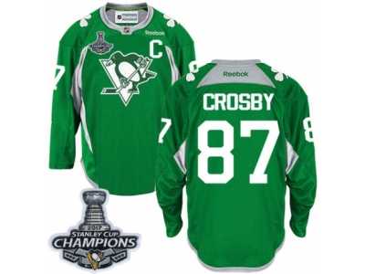 Men's Reebok Pittsburgh Penguins #87 Sidney Crosby Premier Green Practice 2017 Stanley Cup Champions NHL Jersey