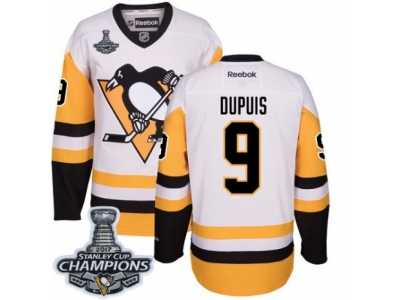 Men's Reebok Pittsburgh Penguins #9 Pascal Dupuis Premier White Away 2017 Stanley Cup Champions NHL Jersey
