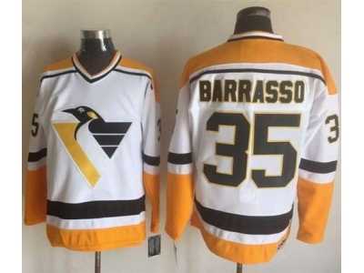Pittsburgh Penguins #35 Tom Barrasso White Yellow CCM Throwback Stitched NHL Jersey