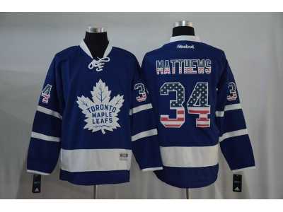 Men Toronto Maple Leafs #34 Auston Matthews Blue USA Flag Fashion Stitched NHL Jersey