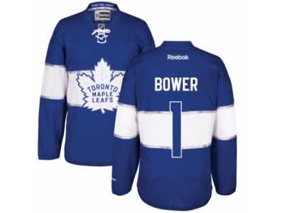 Men's Reebok Toronto Maple Leafs #1 Johnny Bower Authentic Royal Blue 2017 Centennial Classic NHL Jersey