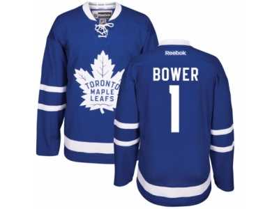 Men's Reebok Toronto Maple Leafs #1 Johnny Bower Authentic Royal Blue Home NHL Jerseys