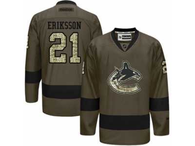 Men's Reebok Vancouver Canucks #21 Loui Eriksson Authentic Green Salute to Service NHL Jersey