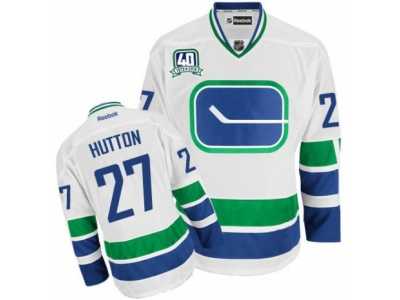 Men's Reebok Vancouver Canucks #27 Ben Hutton Authentic White Third 40TH Patch NHL Jersey