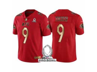 Women Baltimore Ravens #9 Justin Tucker AFC 2017 Pro Bowl Red Gold Limited Jersey