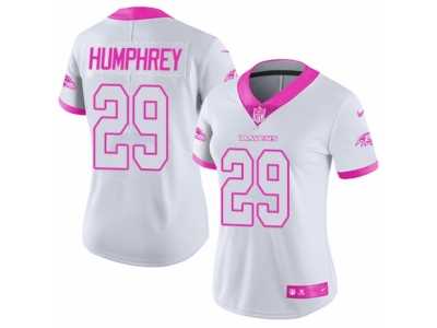 Women's Nike Baltimore Ravens #29 Marlon Humphrey Limited White Pink Rush Fashion NFL Jersey