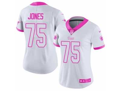 Women's Nike Los Angeles Rams #75 Deacon Jones Limited White Pink Rush Fashion NFL Jersey