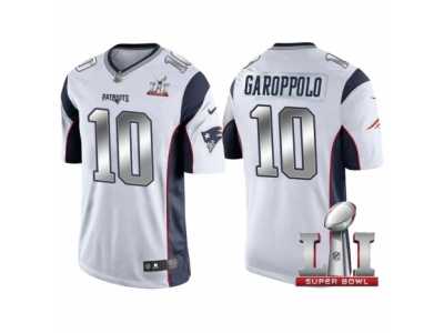 Women New England Patriots #10 Jimmy Garoppolo White 2017 Super Bowl LI Patch Steel Silver Limited Jersey