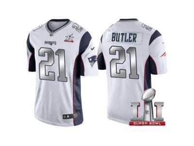 Women New England Patriots #21 Malcolm Butler White 2017 Super Bowl LI Patch Steel Silver Limited Jersey