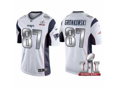 Women New England Patriots #87 Rob Gronkowski White 2017 Super Bowl 51 Patch Steel Silver Limited Jersey