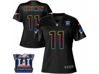 Women's Nike New England Patriots #11 Julian Edelman Game Black Fashion Super Bowl LI Champions NFL Jersey
