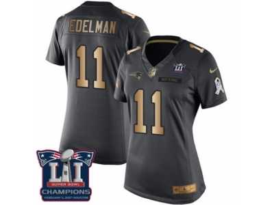 Women's Nike New England Patriots #11 Julian Edelman Limited Black Gold Salute to Service Super Bowl LI Champions NFL Jersey