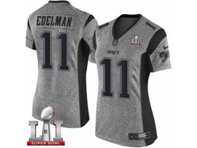 Women's Nike New England Patriots #11 Julian Edelman Limited Gray Gridiron Super Bowl LI 51 NFL Jersey