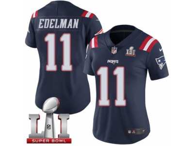 Women's Nike New England Patriots #11 Julian Edelman Limited Navy Blue Rush Super Bowl LI 51 NFL Jersey