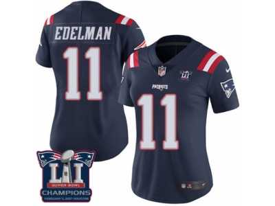 Women's Nike New England Patriots #11 Julian Edelman Limited Navy Blue Rush Super Bowl LI Champions NFL Jersey