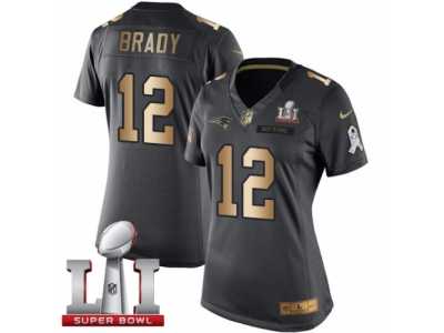 Women's Nike New England Patriots #12 Tom Brady Limited Black Gold Salute to Service Super Bowl LI 51 NFL Jersey
