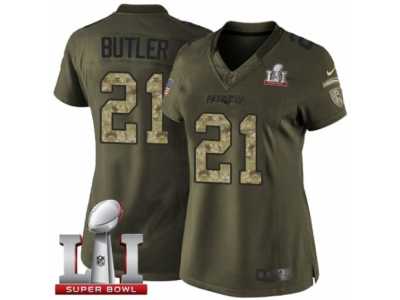 Women's Nike New England Patriots #21 Malcolm Butler Limited Green Salute to Service Super Bowl LI 51 NFL Jersey