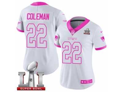 Women's Nike New England Patriots #22 Justin Coleman Limited White Pink Rush Fashion Super Bowl LI 51 NFL Jersey