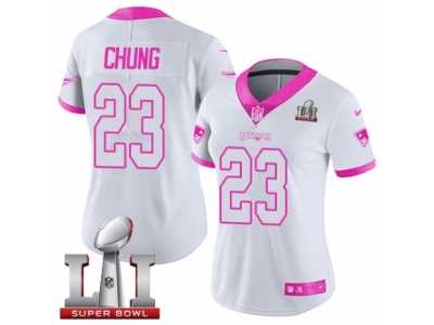 Women's Nike New England Patriots #23 Patrick Chung Limited White Pink Rush Fashion Super Bowl LI 51 NFL Jersey