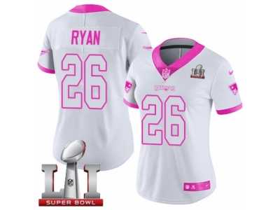 Women's Nike New England Patriots #26 Logan Ryan Limited White Pink Rush Fashion Super Bowl LI 51 NFL Jersey