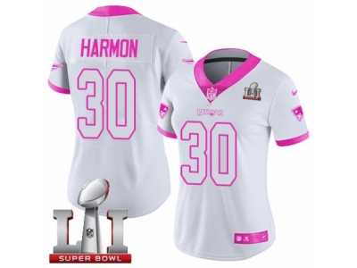 Women's Nike New England Patriots #30 Duron Harmon Limited White Pink Rush Fashion Super Bowl LI 51 NFL Jersey