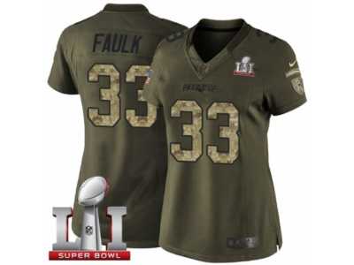 Women's Nike New England Patriots #33 Kevin Faulk Limited Green Salute to Service Super Bowl LI 51 NFL Jersey