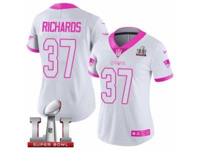 Women's Nike New England Patriots #37 Jordan Richards Limited WhitePink Rush Fashion Super Bowl LI 51 NFL Jersey