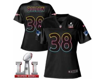 Women's Nike New England Patriots #38 Brandon Bolden Game Black Fashion Super Bowl LI 51 NFL Jersey