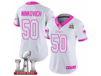Women's Nike New England Patriots #50 Rob Ninkovich Limited WhitePink Rush Fashion Super Bowl LI 51 NFL Jersey