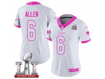 Women's Nike New England Patriots #6 Ryan Allen Limited White Pink Rush Fashion Super Bowl LI 51 NFL Jersey