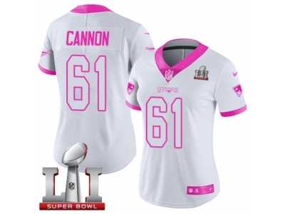 Women's Nike New England Patriots #61 Marcus Cannon Limited WhitePink Rush Fashion Super Bowl LI 51 NFL Jersey
