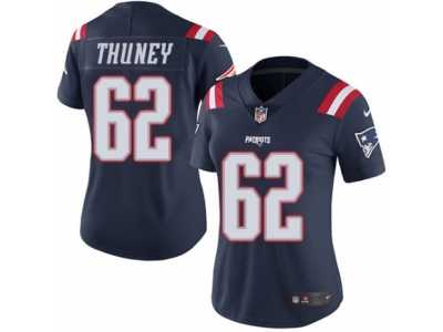 Women's Nike New England Patriots #62 Joe Thuney Limited Navy Blue Rush NFL Jersey