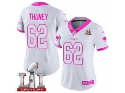 Women's Nike New England Patriots #62 Joe Thuney Limited WhitePink Rush Fashion Super Bowl LI 51 NFL Jersey