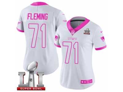 Women's Nike New England Patriots #71 Cameron Fleming Limited WhitePink Rush Fashion Super Bowl LI 51 NFL Jersey