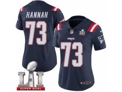 Women's Nike New England Patriots #73 John Hannah Limited Navy Blue Rush Super Bowl LI 51 NFL Jersey