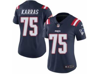 Women's Nike New England Patriots #75 Ted Karras Limited Navy Blue Rush NFL Jersey