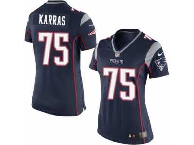 Women's Nike New England Patriots #75 Ted Karras Limited Navy Blue Team Color NFL Jersey