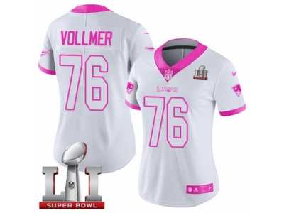 Women's Nike New England Patriots #76 Sebastian Vollmer Limited WhitePink Rush Fashion Super Bowl LI 51 NFL Jersey