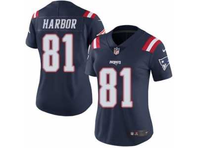 Women's Nike New England Patriots #81 Clay Harbor Limited Navy Blue Rush NFL Jersey