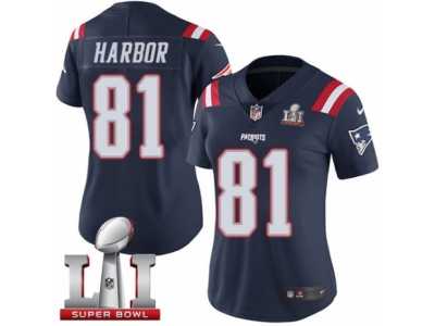 Women's Nike New England Patriots #81 Clay Harbor Limited Navy Blue Rush Super Bowl LI 51 NFL Jersey