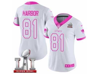 Women's Nike New England Patriots #81 Clay Harbor Limited WhitePink Rush Fashion Super Bowl LI 51 NFL Jersey
