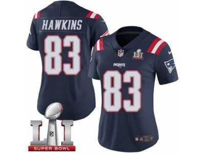 Women's Nike New England Patriots #83 Lavelle Hawkins Limited Navy Blue Rush Super Bowl LI 51 NFL Jersey