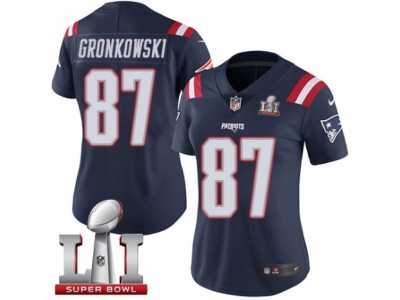 Women\'s Nike New England Patriots #87 Rob Gronkowski Limited Navy Blue Rush Super Bowl LI 51 NFL Jersey