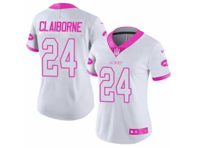 Women's Nike New York Jets #24 Morris Claiborne Limited White Pink Rush Fashion NFL Jersey